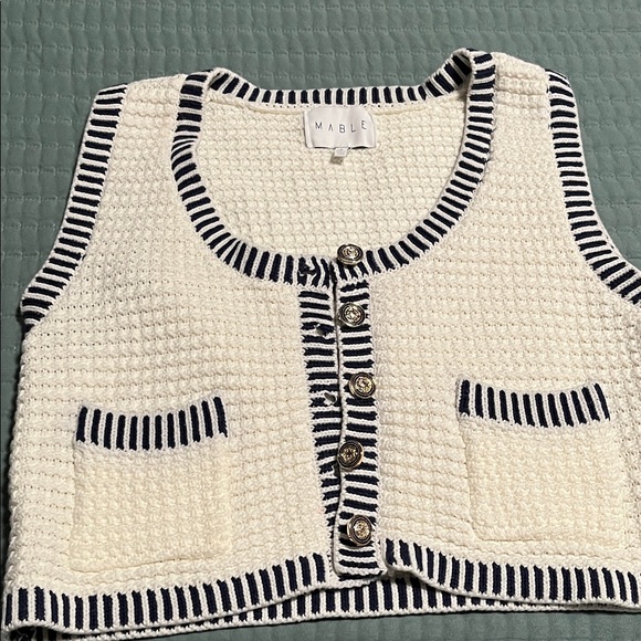 Mable Sweaters - Mable Cream and Black Buttoned Cardigan Vest